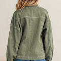 Smoke Green Patched Pocket Collared Button Front Boyfriend Denim Jacket - Foto 6