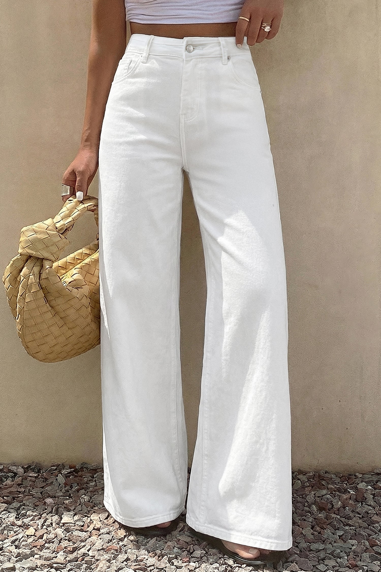 Jeans casual larghi di colore bianco unito
