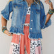 Blauw met Ruches Hem Raw Edge Half Sleeve Western Spijkerstof Jasje