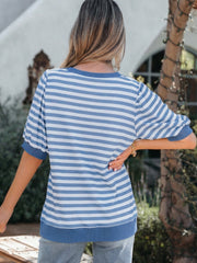T-shirt z pomarańczowymi paskami z krótkim rękawem bąbelkowym - Miniatuur