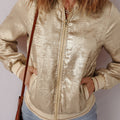 Pale Khaki Metallic Zip up Baseball Jacket - Foto 5