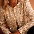 Black Sequined Open Front Cropped Jacket - Damesmode Afbeelding 4 - Foto 4