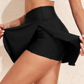 Black Solid Pocketed Crossover High Waist Swim Skort - Damesmode Afbeelding 4 - Foto 4