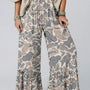 Camo Print Ruffle Hem Wide Leg Pants