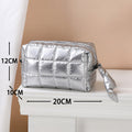Coffee Solid Color Quilted Nylon Makeup Bag - Foto 4