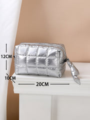 Sac de maquillage en nylon matelassé couleur unie café - Miniatuur