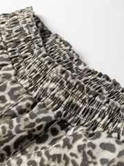 Brown Leopard Print Raw Hem Elastic Waist Loose Pull On Jeans - Damesmode Afbeelding 6 - Miniatuur