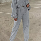 Set de ropa deportiva gris con capucha de hombro caído y pantalones deportivos - Thumbnail