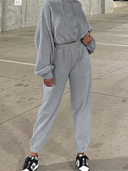 Grå Solid Drop Shoulder hoodie och joggers träningsklädesset - Miniatuur