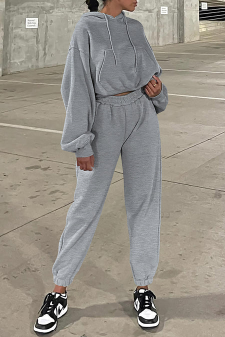 Gray Solid Drop Shoulder Capuchontrui and Joggers Activewear Set