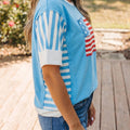 Light Blue Flag Print Patchwork Colorblock July 4th T Shirt - Foto 2
