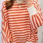 Orangestreifen-gestreiftes, strukturiertes Stand-Neck-Oberteil mit übergroßem Langarmshirt