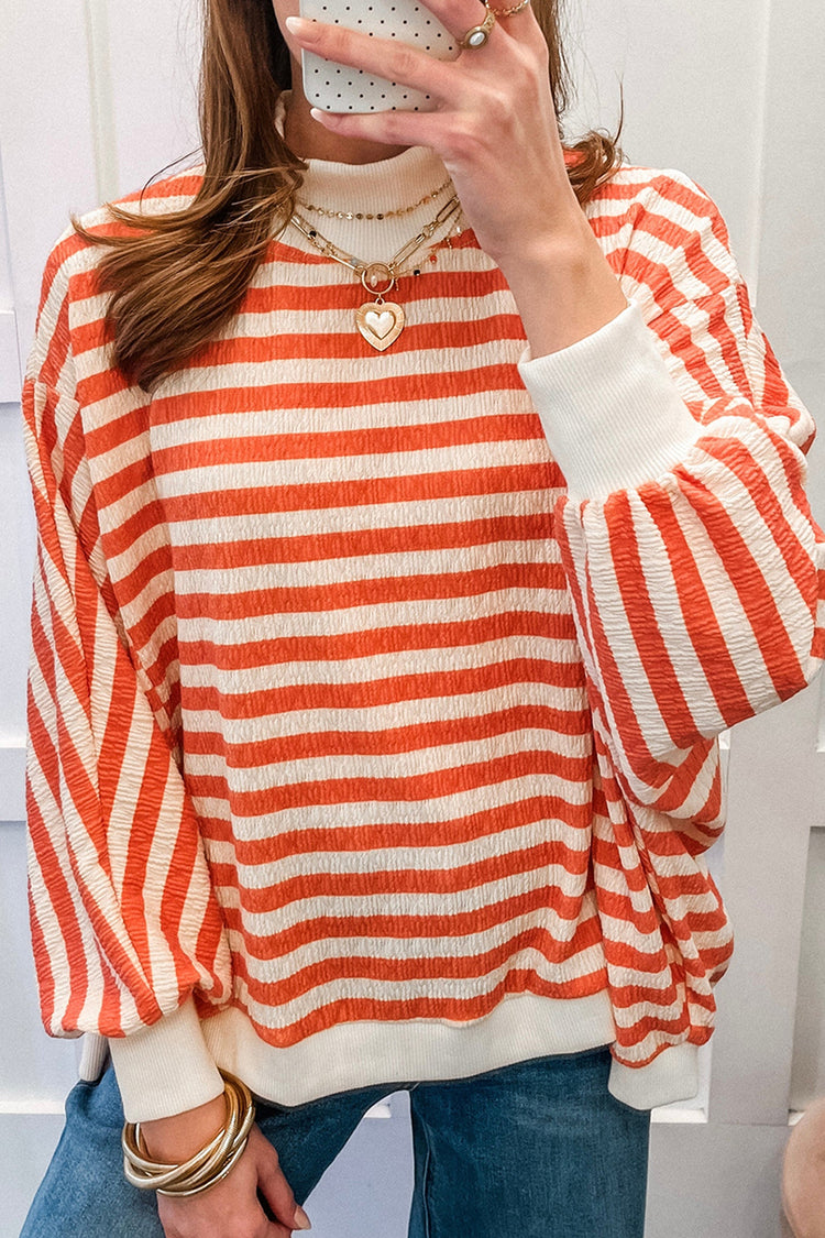 Maglietta a maniche lunghe oversize a righe a righe a righe arancioni con scollo tesserizzato - Damesmode
