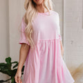 Abito Babydoll Babydoll rosa chiaro, colore unico, tasca e bordo crudo, - Foto 3