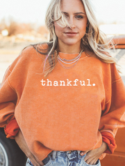Sweatshirt de Ação de Graças Laranja Thankful Canelado com Gola Redonda - Miniatuur