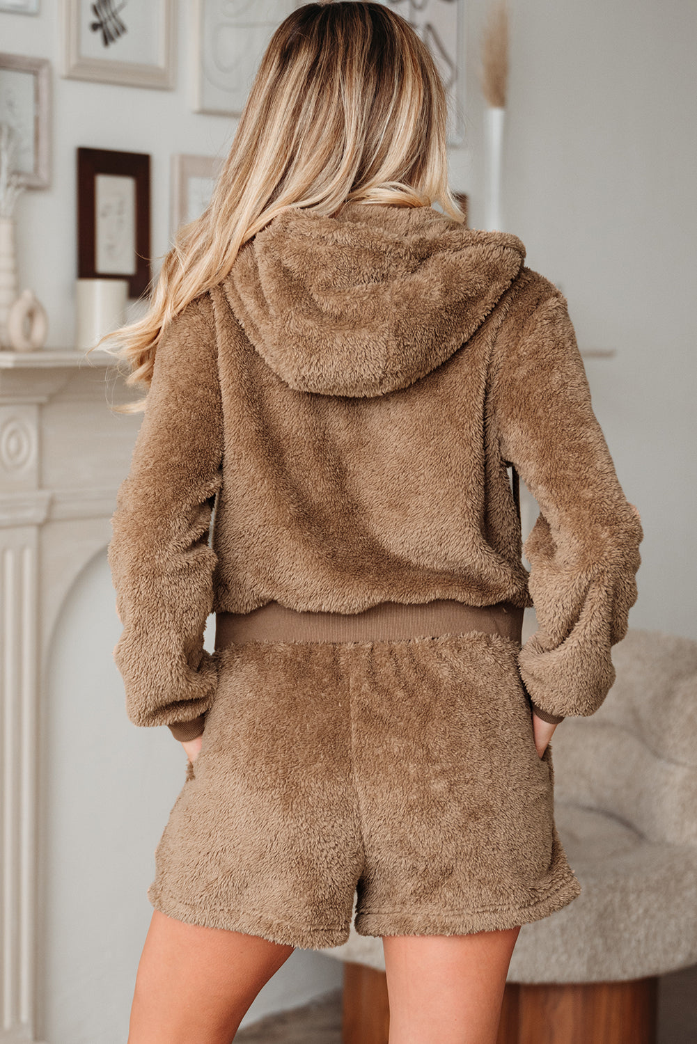 Bluza z pergaminem z kapturem i sznurkiem szorty Sherpa 2 części