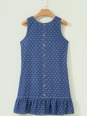 Blue Polka Dot Ruffle Hem Sleeveless Denim Mini Dress - Women's Fashion Image 8 - Miniatuur