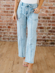 Myosotis Exposed Stitch Detail Drawstring Barrel Jeans - Miniatuur