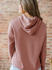 Rose Tan Thermal Textured Lace Drawstring Baggy Hoodie - Miniatuur