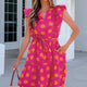 Rose Double Polka Dot V Neck Ruffled Short Sleeve Dress