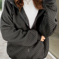 Black Quilted Side Pockets Zipper Hooded Jacket - Damesmode Afbeelding 3 - Foto 3
