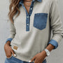 Schneeregen Denim-Kragen-Patchwork-Langarmpullover Top