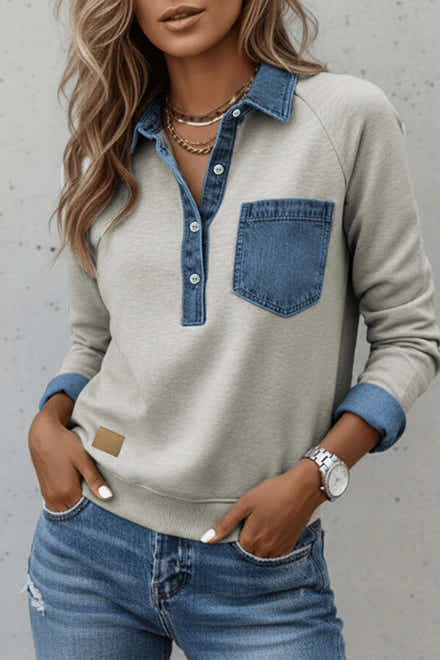 Pull à manches longues patchwork en denim Sleet