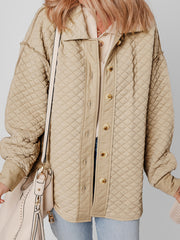 Jet Stream Solid Color Quilted Puffer Buttoned Shacket - Miniatuur