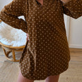 Brown Polka Dot V Neck Long Sleeve Button Shift Dress - Foto 1