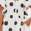 White Polka Dot Print Half Button Ruffled Short Sleeve Loose Mini Dress - Foto 6