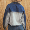 Dusk Blue Color Block Patchwork Flap Detail Distress Denim Jacket - Foto 2