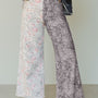 Multicolour Retro Floral Leopard Contrast Patchwork Raw Hem Jeans