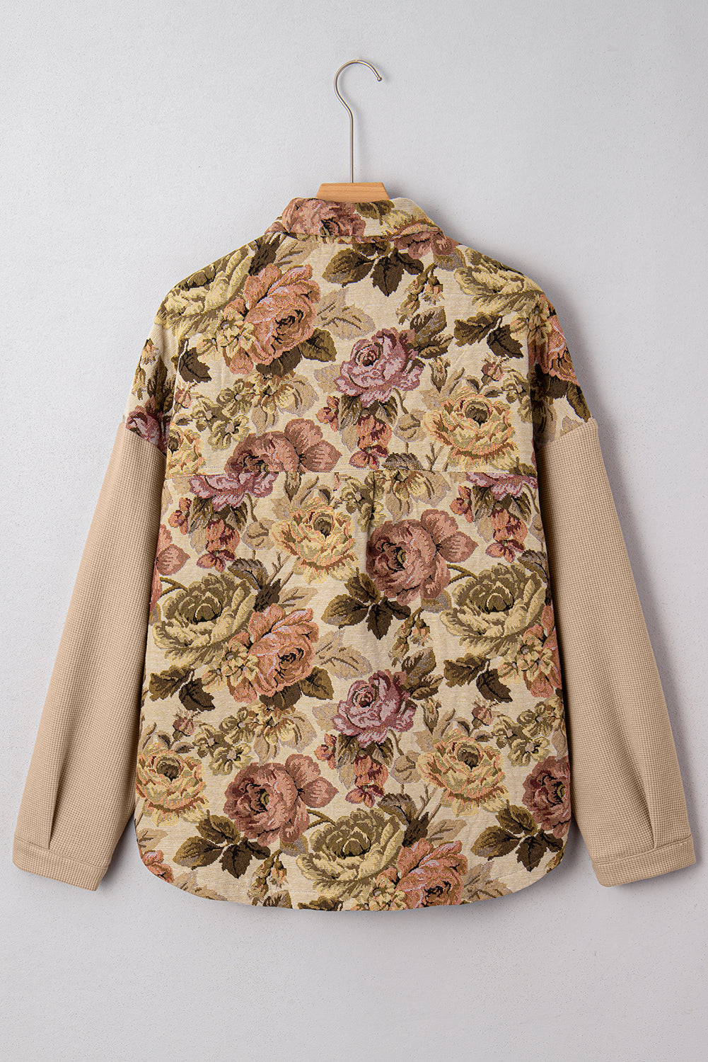 Khaki Floral Waffle Knit Patchwork Brusttaschen, geknöpfte Jacke