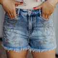 Dusk Blue Western Embroidery Stud Denim Shorts Summer Daily Wear - Foto 1