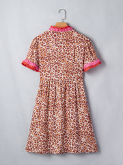 Khaki Leopard High Waist Ruffled Colorblock Trim Short Dress - Miniatuur