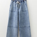 Ashleigh Blue Acid Wash Exposed Seam Drawstring Elastic Waist Barrel Jeans - Damesmode Afbeelding 6 - Foto 6