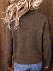 Chicory Coffee Floral Print High Neck Long Sleeve Sweater - Miniatuur
