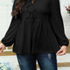 Zwart Effen Color Bow Tie Front met Lange Mouwen Plus Size Peplum Elegante Elegante Blouse