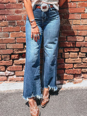 Ashleigh Blue High Waist Frayed Hem Flare Jeans - Damesmode Afbeelding 6 - Miniatuur