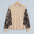 Gray Morn Leopard Ärmel Waffel-Stréck Split Hem Top - Foto 4