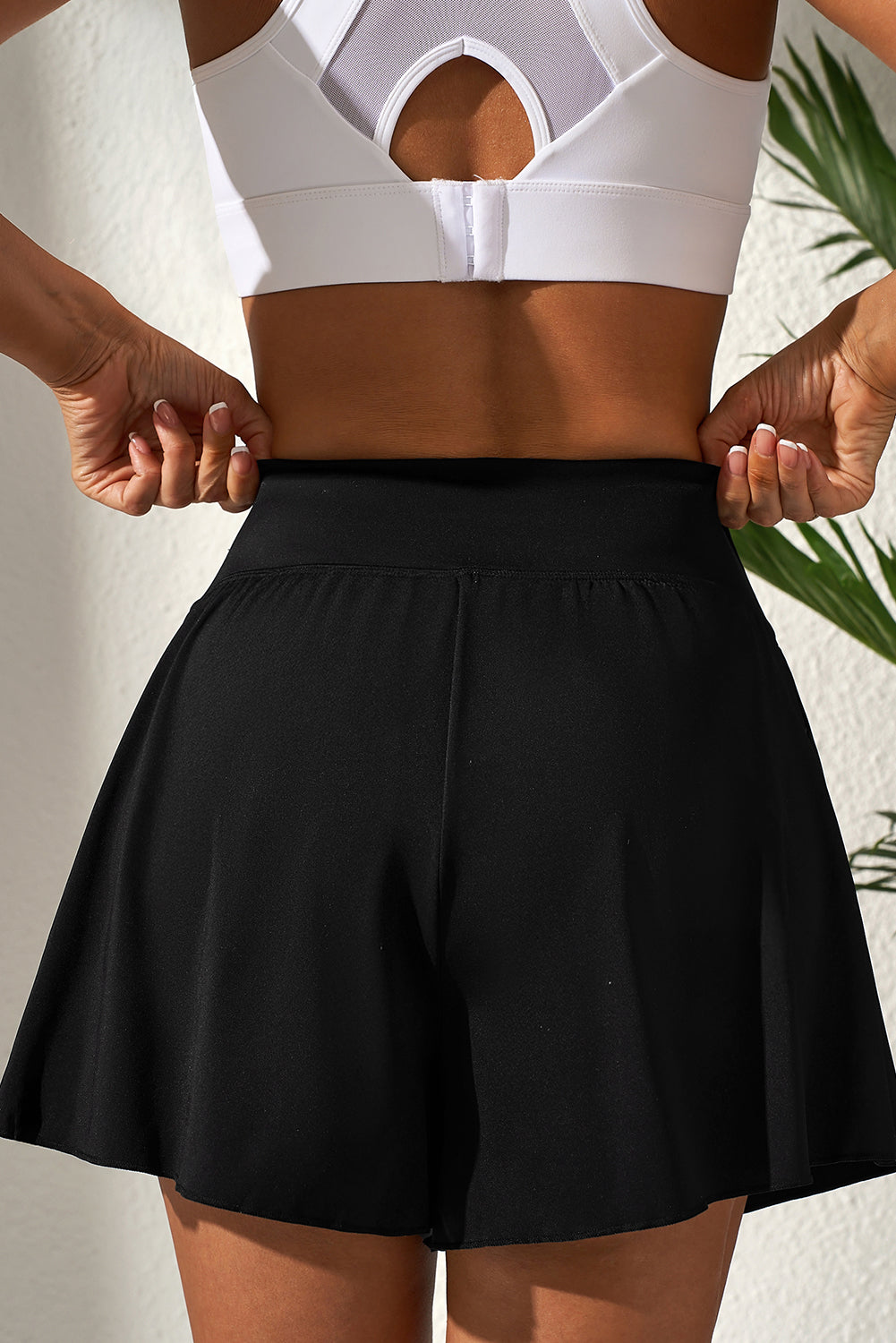 Black Solid Color High Waist Wide Leg Swim Bottom - Damesmode Afbeelding 2