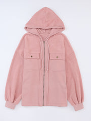 Rosa Klappentaschen-Kordelzug-Kapuzenjacke mit Reißverschluss - Miniatuur
