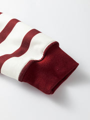 Rødstribet sweatover-hættetrøje ribbede ensfarvede bukser 2-delt sæt sæt outfit - Miniatuur