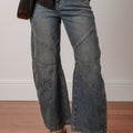 Coutures apparentes Bleu voile Jeans à taille haute droite et lâches - Foto 4