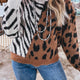 Coffee Westlicher Luipaardprint-Zebra-Pullover mit langärmligem Rundhals