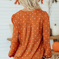 Brown Polka Dot Half Button V Neck Long Sleeve Blouse - Damesmode Afbeelding 2 - Foto 2