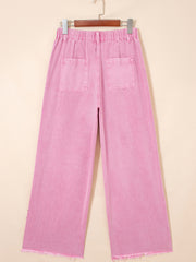 Détail latéral perlé rose Jeans amples fendus - Miniatuur