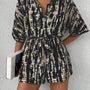Tie Dye Print Collar Neck Short Sleeve Romper