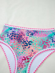 Pink Leopard Ricrac Trim Square Neck High Waist Bikinich - Miniatuur