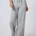 Pantalones de chándal de cintura alta y pierna ancha con cordón gris con costura - Foto 3